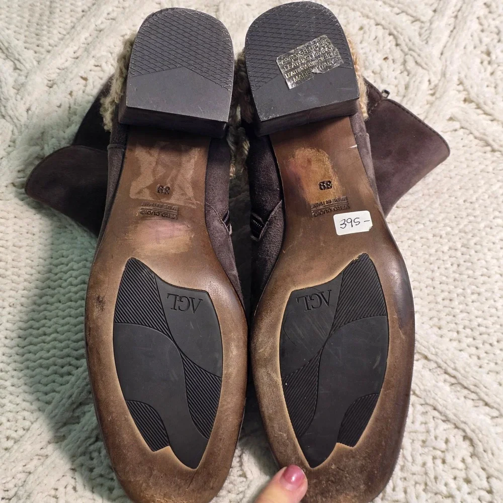 AGL Attilio Giusti Leombruni Suede Floral Ankle‎ Boots Brown Womens 39 Excellent